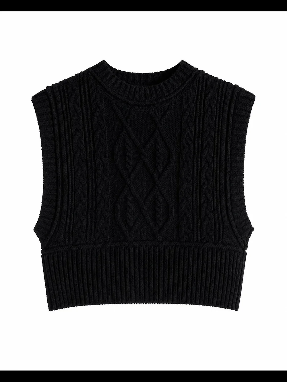 Free People Rowan Sweater Vest L Black Cable Knit Cropped Boho Preppy Chic